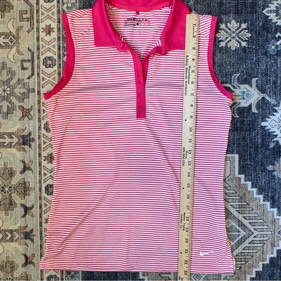 Nike Golf Dri-Fit Womens Victory Stripe Sleeveless Pink & White Polo Shirt Small - Picture 9 of 9